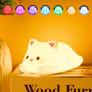 Nursery Cute Led Baby Touch Silicona Niño gato Decoración creativa Luz nocturna Mesita de noche Mesa recargable Led Luz de noche de silicona - Product Image 2