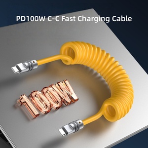Câble de données USB-C PD100W en silicone liquide spiralé TPU+alliage de zinc pour iPhone 17 et câble de charge enroulé en spirale pour voiture - Product Image 6