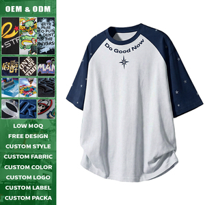 T-shirt homme personnalisé à imprimé étoiles sur toute la surface, manches raglan courtes, style vintage américain, color block, coupe ample, en coton, pour l'été - Product Image 2