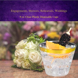Vasos <span class=keywords><strong>de</strong></span> Plástico Transparente con Logotipo Personalizado Dorado <span class=keywords><strong>de</strong></span> 1 Línea, 9 Onzas - Vasos Desechables Elegantes con Ribete para Fiestas <span class=keywords><strong>de</strong></span> Bodas - Vasos <span class=keywords><strong>de</strong></span> Boda Elegantes - Product Image 5