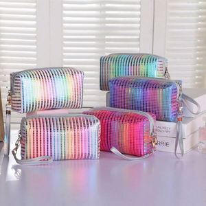 Bolsa Organizadora de Maquillaje Portátil Personalizada con Rayas, de Cuero PU Colorido, para Damas, con Bajo MOQ - Product Image 5
