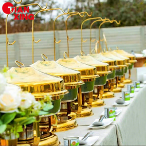 طقم سخان طعام للبوفيه من TIANXING، مستلزمات تقديم الطعام للحفلات، طبق شافينج فاخر بغطاء معلق سعة 9 لتر بلون ذهبي للمطاعم - Product Image 1