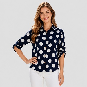Blusa de mujer con botones y lunares grandes, solapa enrollable, manga 3/4, camisa informal de oficina, top, camisa de lunares - Product Image 2