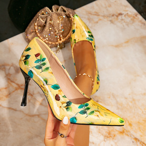 Tacchi alti da donna 2025 nuovo stile, stampati in <span class=keywords><strong>giallo</strong></span>, semplici ed eleganti, <span class=keywords><strong>scarpe</strong></span> singole a punta, <span class=keywords><strong>con</strong></span> <span class=keywords><strong>tacco</strong></span> sottile e <span class=keywords><strong>tacco</strong></span> alto - Product Image 6