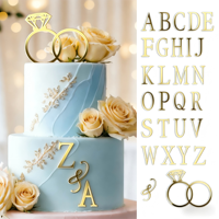 Décoration de gâteau en acrylique alphabet A-Z et anneau de diamant, idéale pour la Saint-Valentin, les mariages et les fiançailles – Vente chaude