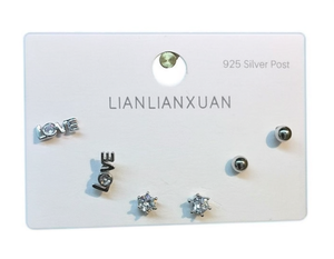 Lianlianxuan 3 Paia di Orecchini a Perno in Argento 925 con Cristalli e Strass, Lettera 'Love', Taglio Brillante Rotondo, per Uso Quotidiano, Unisex - Product Image 1