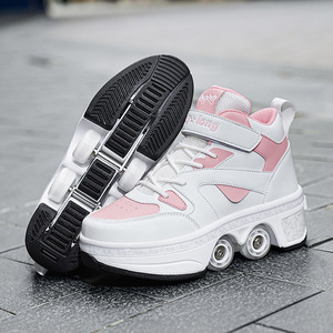 High Top Roller Skates For Girls 4 Wheels Convertible Walking And Skating Anti Slippery Rubber Outsole Round Toe Size 198 - Product Image 1
