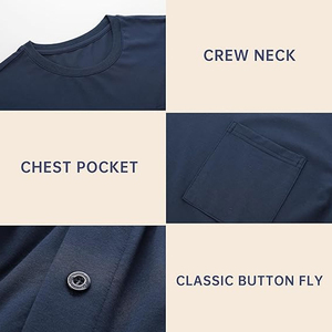 Set <span class=keywords><strong>pigiama</strong></span> da <span class=keywords><strong>uomo</strong></span>, <span class=keywords><strong>camicia</strong></span> leggera a maniche corte, morbida, traspirante, fresca, set per dormire con tasche - Product Image 4