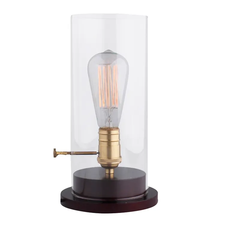 2022 Nieuwkomers Wolfraam Lamp Tafellamp Dimbare Antieke Slaapkamer Transparant Glas Desk Night Light Met Massief Houten Basis