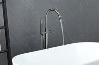 Ensemble de robinet de bain douche autoportant gris pistolet ensemble de pommeau de douche à main baignoire en laiton monté au sol