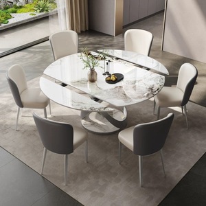 Metal Light Luxury Slab Dining <strong>Table</strong> <strong>and</strong> <strong>Chair</strong> <strong>Set</strong> Modern Minimalist Style for <strong>Small</strong> Homes/Apartments Rectangular Western-Style - Product Image 4