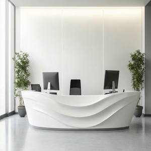 Bureau de réception ovale moderne en forme de vague, surface solide, mobilier de bureau minimaliste, finition brillante, usage commercial - Product Image 1