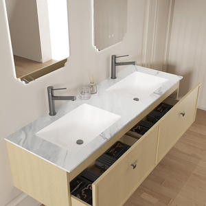 Nordic minimalist <b>walnut</b> rock <b>slab</b> integrated basin with intelligent defogging and moisture-proof bathroom cabinet - Product Image 6