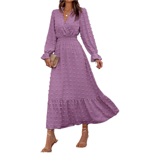 Women’s Swiss Dot Maxi <b>Dress</b>, Long Sleeve V-Neck <b>Bohemian</b> Spring <b>Summer</b> <b>Dress</b> for Casual, Vacation, Beach, and Everyday Wear - Product Image 1