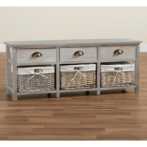 COMMODE MULTIFONCTIONNELLE EN BOIS MASSIF 107X29 CM H.42 CIMENT - Product Image 1