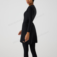 Ensemble burkini modeste noir avec logo personnalisé, fermeture éclair avant, jupe portefeuille et leggings, maillot de bain pour femmes musulmanes, commande en gros sous marque privée