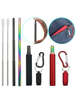 Paille à boire pliable en acier inoxydable réutilisable portable paille télescopique avec étui porte-clés en aluminium