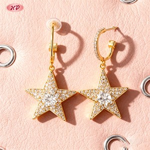 Boucles d'oreilles pendantes Hengdian Sparkling Star, zircon AAA, laiton plaqué or 18 carats, fabricant en gros, bijoux pour femmes, fête, quotidien - Product Image 4