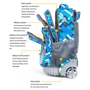 La mejor <span class=keywords><strong>mochila</strong></span> azul con <span class=keywords><strong>ruedas</strong></span> para niños y niñas con <span class=keywords><strong>ruedas</strong></span> y muchos bolsillos para la escuela - Product Image 4