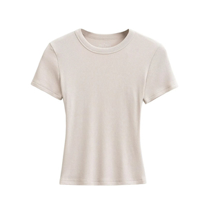 T-<span class=keywords><strong>shirt</strong></span> d'été OEM personnalisé pour <span class=keywords><strong>femme</strong></span>, coupe ajustée, manches courtes, respirant, en coton Dobby, imprimé sérigraphié, vente en gros - Product Image 3