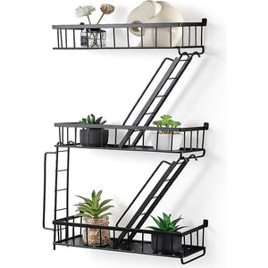 Présentoir de plantes en forme de Z moderne-Finition or noir, effet flottant minimaliste pour la maison/café - Product Image 1