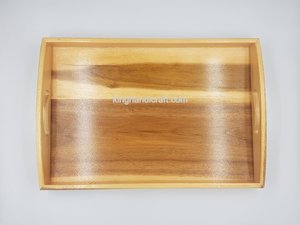 Plateau de service en bois d'acacia fabriqué à la main avec poignées 35x25x5cm-Plateau en bois naturel pour cuisine, salle à manger, hôtel-OEM ODM - Product Image 6