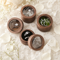Boîte à bijoux ronde en bois massif avec couvercle transparent, gravure de noms et date pour proposition de mariage, souvenir