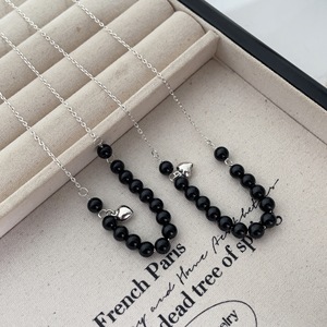 Collier de perles en agate noire argentée, pendentif en forme de cœur en argent S925, design minimaliste élégant pour femmes, bijoux à porter au quotidien - Product Image 2