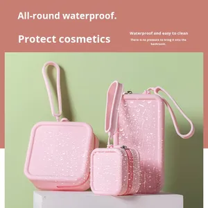 Sac de rangement de voyage moderne de luxe en silicone, étanche et anti-poussière, pour maquillage et articles de toilette, grand porte-téléphone et porte-monnaie, couleur unie - Product Image 3