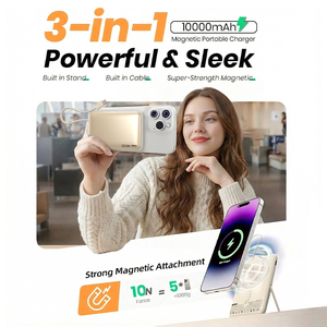 REMAX <span class=keywords><strong>MC</strong></span>-01 3-in-1 Power Bank 15W magnetico Wireless 22.5W ricarica rapida pieghevole supporto Power Bank incorporato C cavo 10000mAh - Product Image 3