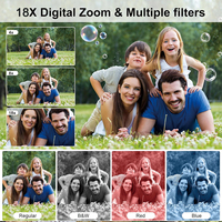 Appareil photo numérique à double écran, zoom numérique 18x, Full HD 1080, autofocus, capteur 5MP, flash LED, jusqu'à 64 Go, filtre créatif