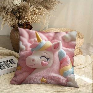 Federa per Cuscino da Divano in Peluche Corto con Stampa 2D di Pony Arcobaleno, Morbida sulla Pelle - Product Image 2