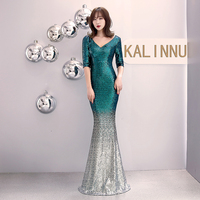 16116 # femmes Muslinus col en V profond maille couture longue gland mousseux fendu robe formelle