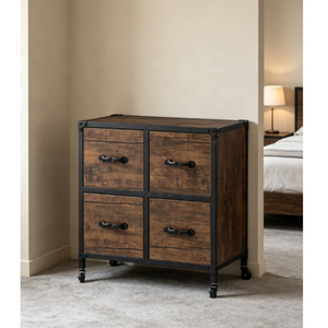 Commode <span class=keywords><strong>haute</strong></span> noire en bois avec tiroirs en tissu, unité de rangement pour salon, 4 tiroirs, buffet - Product Image 1