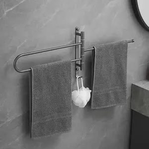 Bathroom rotating towel rack wall mounted movable towel rod storage rack
