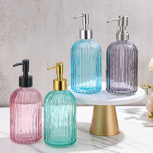 Bouteilles distributrices en verre vides de 420 ml pour lavage des mains, style vintage, bouteilles de shampoing en verre, distributeur de savon en gros avec <span class=keywords><strong>pompe</strong></span> - Product Image 4