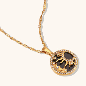 Colgante de Acero Inoxidable Electrochapado con Diseño de Sol, Luna, Estrella y Concha de Bambú, Estilo Europeo Americano, Moderno, Personalizado y Sencillo - Product Image 3