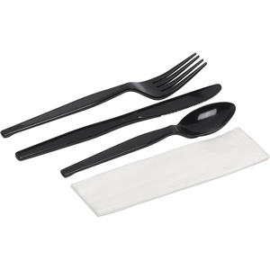 Ensemble de couverts biodégradables 100% compostables, jetables, noirs, 170 mm, fourchette, couteau, cuillère, vaisselle - Product Image 2