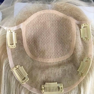 Topper anteriore In pizzo HD invisibile capelli umani di qualità Kosher ebraica 4x4 parrucchino In seta con Base In seta con pizzo sul davanti - Product Image 1