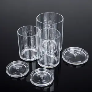 Clear Round Holder Dispenser For Cotton Ball Swab Pads Floss Picks Plastic Jar Set Storage With Lowest Price