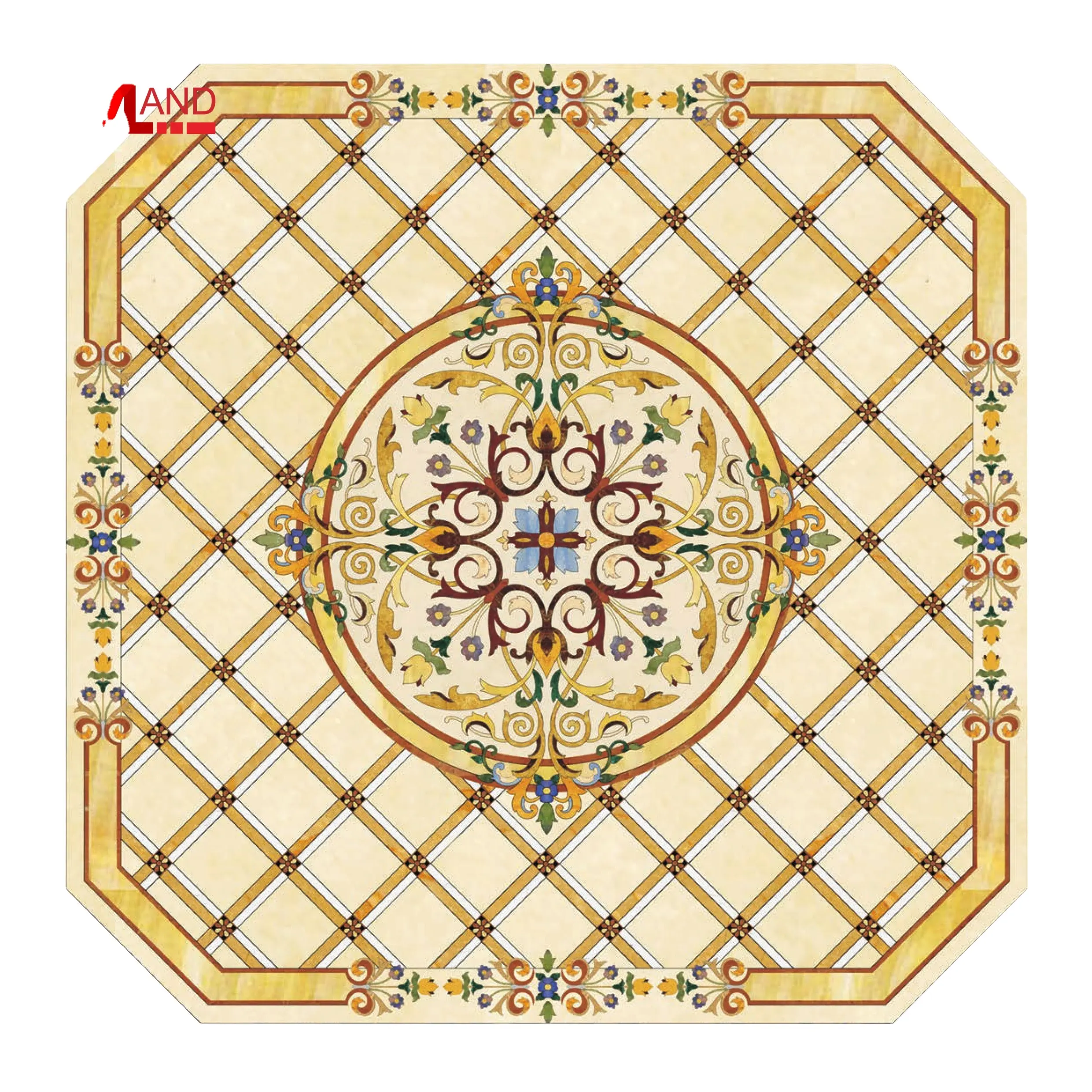 Interior wall tile decoration elements inlay natural marble mosaic carpet waterjet medallion flower design floor pattern