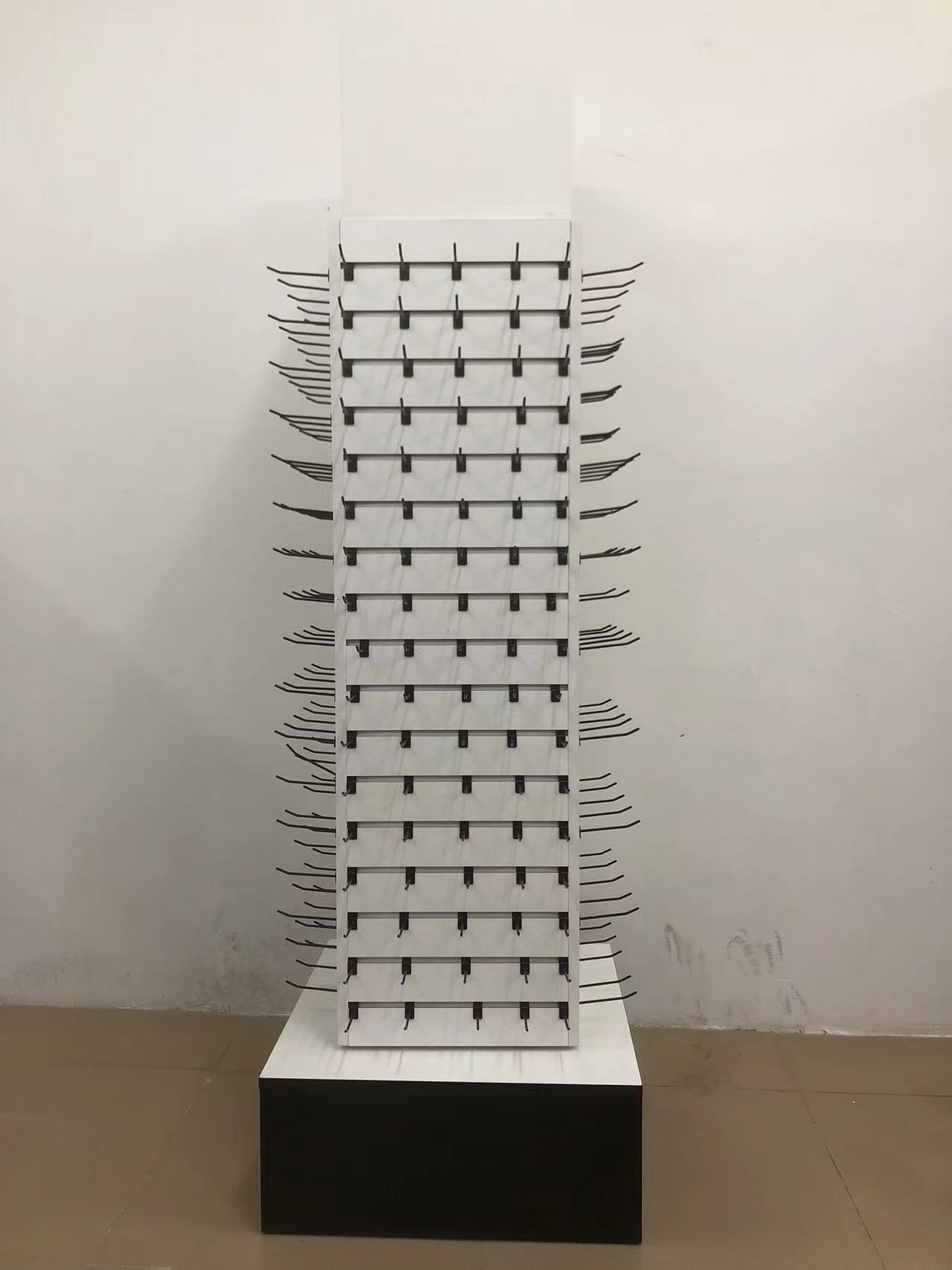 Earring Promotion Station Floor Standing for Wood+Metal with 4 Sides Square Wooden Shelf and Removable Hooks for Home Use — view 3