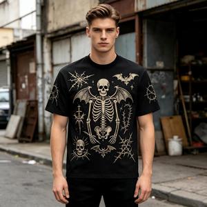 T-Shirt Streetwear <span class=keywords><strong>con</strong></span> Ricamo 3D ad Alta Densità, 100% Cotone, Ricamo <span class=keywords><strong>a</strong></span> <span class=keywords><strong>Pipistrello</strong></span>, <span class=keywords><strong>Manica</strong></span> Corta Oversize - Product Image 1