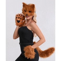 Masque de fête d'Halloween en fourrure pelucheuse confortable en gros, masque de mascarade, gants en fourrure d'ours et de loup avec queue en fourrure