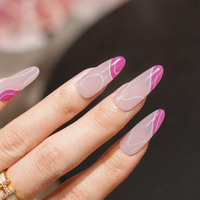 Offre Spéciale – Faux Ongles Amande Rose Nude et Blanc Effet Tourbillon Brillant Couverture Complète – Vente en Gros