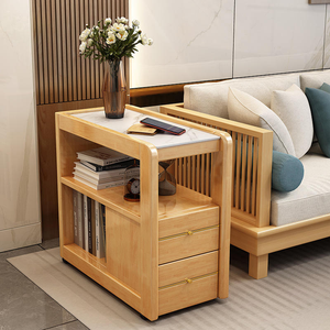 Muebles Modernos y Sencillos para Sala de Estar, Mesa Esquinera de Madera Maciza, Mesas de Centro Portátiles, Mueble Auxiliar de Piedra Sinterizada para el Hogar - Product Image 4