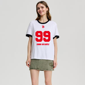 Estilo americano Retro Costura Contraste Color Impresión Camiseta de manga corta Unisex Verano Casual Deportes Top Suelto Personalizado - Product Image 2