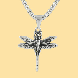 Colgante de libélula de acero inoxidable, collar con forma de insecto plateado y dorado para hombres y mujeres, estilo Punk Retro 122008 - Product Image 1