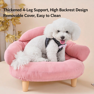 Lit rond pour animaux de compagnie en velours côtelé rose, canapé surélevé, coussin portable pour chat et chien - Product Image 6