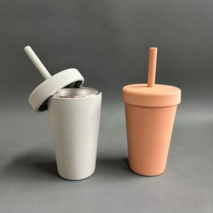 热销无双酚a不锈钢杯餐具套装，带硅胶杯盖和儿童吸管 - Product Image 3